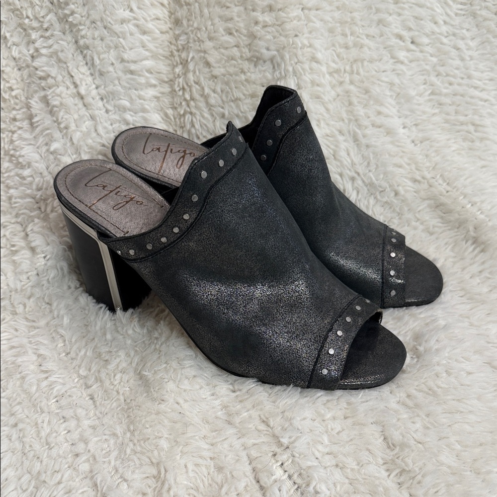 NWOT Latigo Black Studded Peep-Toe Mules size 10